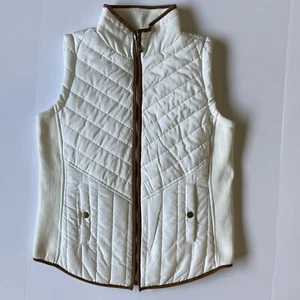 Jason Maxwell Puffer Vest Quilted Size Small White Ivory Brown Trim EUC Worn 1X - Picture 1 of 18