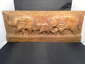 Decorative Wood Carving Elephant Family Wall Hanging Art  - Picture 1 of 5