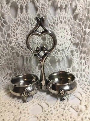 Старинный Австрия 800 Серебряный двойной мастер соли погружения погреб блюдо с ручкой австрийский - Изображение 1 из 4