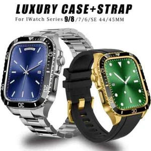 Stainless Steel Luxury Dial Bezel Mod Kit Case Band fr Apple Watch 9 8 6 44/45mm - Picture 1 of 23