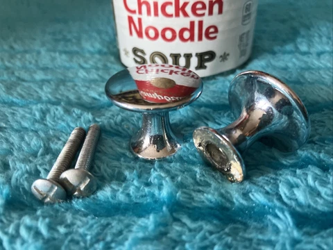 Vintage 40s 50s Chrome 1" Round Stemmed Drawer Cabinet Knob Pulls Cover
