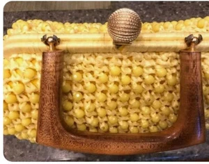 Italian Vintage Handmade Handbag With Wood Handle And Gold Nob - Picture 1 of 3