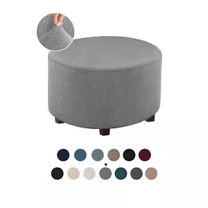 Round Ottoman Slipcover Polyester Blend Footstool Protector Covers Stretch wi... - Picture 1 of 5