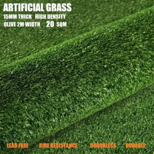 20SQM Artificial Grass Synthetic Grass Plastic Turf Fake Plant Lawn 15mm Olive - Picture 1 of 7