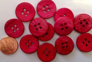 12 Pinkish Red Dyed Coconut Sew-through Buttons 13/16" 20mm # 7331 - Picture 1 of 1