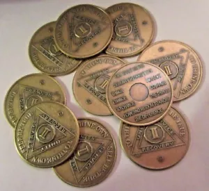 Alcoholics Anonymous AA 2 Year Sober Bronze Medallion Token Coin Chip 10 lot - Picture 1 of 3