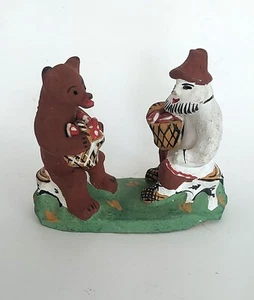 Vintage Russian clay pottery folk art bear man gnome mushroom Kargopolf figure - Picture 1 of 11