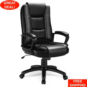 Heavy Duty Leather Office Rolling Computer Chair High Back Executive Desk Black - Picture 1 of 13
