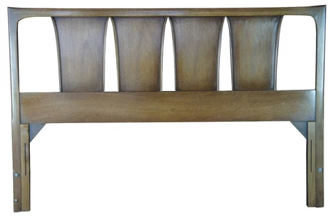 Mid Century Modern Walnut Red Lion Table Co. Full Bed Headboard MCM Sculptural Cover