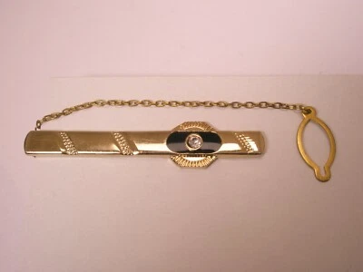 Diamantes de imitación blancos y tono dorado con clip de barra de corbata vintage de calidad de cadena simple liso Foto 1 de 4