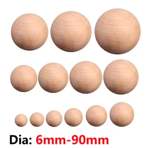 Dia 6mm-90mm Natural Wooden Craft Balls Wood Solid Ball Spheres DIY Supplies - Picture 1 of 8