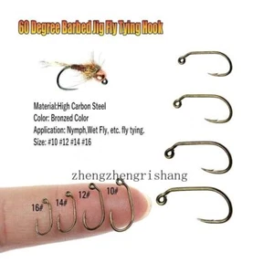 50pcs 60 Degree Premium Wide Gap Trout Fishing Hooks Barbed Jig Fly Tying Hook - Picture 1 of 11