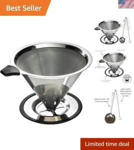 Reusable Stainless Steel Cone Coffee Filter with 5.3" Stand - Eco-Friendly Brew - Picture 1 of 9
