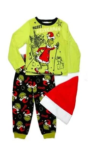 The Grinch Boy's Soft Christmas Merry Grinchmas Pajama Set with Santa Hat - Picture 1 of 2