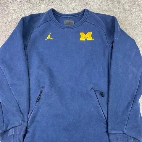 Michigan Wolverines Sweatshirt Mens Small Blue Crewneck Nike Jordan Brand Logo Cover