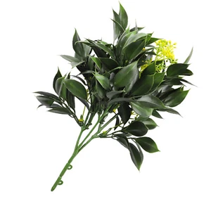 Faux Bush Plant Fake Flower Green Yellow Artificial Greenery Home Wedding Decor - Picture 1 of 6