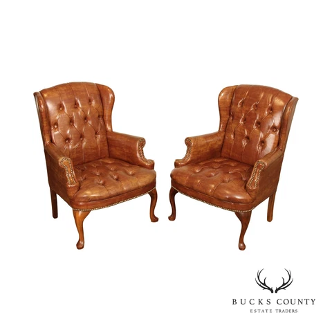 Queen Anne Style Pair of Tufted Armchairs Cover