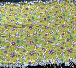 Disney Tinkerbell Tied Fleece Throw Blanket 66"x49” Handmade Fairy Disney Core - Picture 1 of 15
