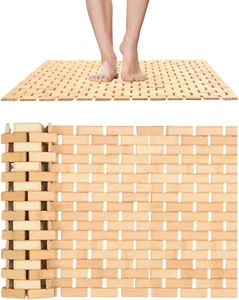 Bamboo Bath Mat for Bathroom - Waterproof Bamboo Shower Mat Non Slip, Foldable B - Picture 1 of 7