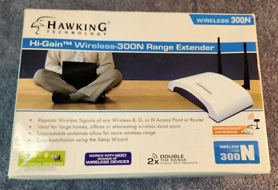 Extensor de alcance inalámbrico Hawking Technology HWREN1 Hi-Gain-300N con adaptador de CD en caja Foto 1 de 4