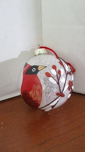 Luogo e Tempo ~ 3,5 Diametro" PALLA CARDINALE ROSSA VETRO Decorazione Natalizia ~Nuovo con etichette - Foto 1 di 4