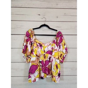Nine West Women's Multicolor Smocked Sweetheart Short Sleeve Crop Blouse Size XL - Picture 1 of 6