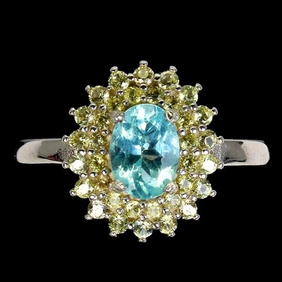 Anello in argento sterling 925 ovale apatite 7x5 mm zaffiro gemma gioiello... - Immagine 1 di 4