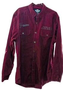 Camisa Harley Davidson GENUINA Bordada Rayas Gris Borgoña Talla Grande - Imagen 1 de 11