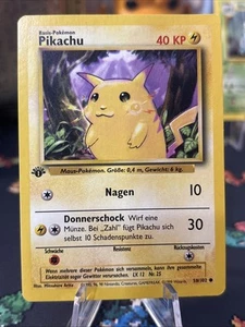 Pokémon - 1ª Edición - Pikachu (Mejillas Amarillas) 58/102 Conjunto Base - Edición Alemana Casi Nuevo - Imagen 1 de 14