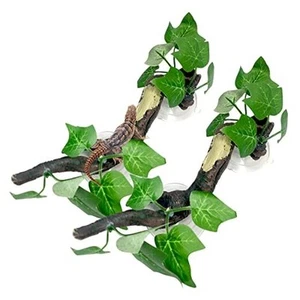 2 PCS Reptile Corner Branch, Resin Climb Tree Branch Decor with Leaves Tank - Picture 1 of 7