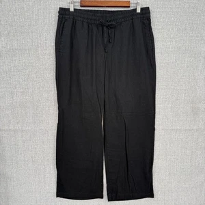 Old Navy Linen Blend Wide Leg Cropped Pants Drawstring Casual Black M Petite - Picture 1 of 14