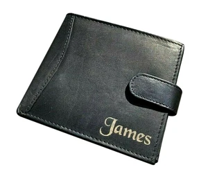 Mens Personalised Engraved Black Leather Credit Card Holder Coin Wallet Gift - Picture 1 of 8
