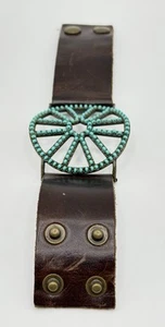 Rebel Design Vintage Dark Brown Leather Beaded Turquoise Cuff Bracelet - Picture 1 of 7