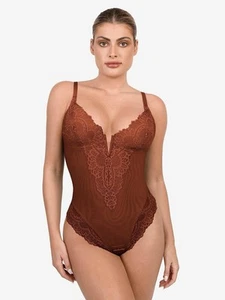 POPILUSH Neu Mit Etikett Integrierter BH Shapewear Elegant Braun Spitze Body 3XL - Bild 1 von 14