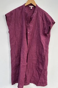 Eileen Fisher Dress Large Organic Linen Purple Shirtdress Button Front Lagenlook - Picture 1 of 5