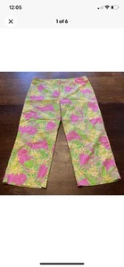 Pantaloni da golf Lilly Pulitzer vintage donna 12 rosa/giallo/verde Line Drive Crop - Foto 1 di 8