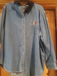 Winne The Pooh Womens Denim Button Up W/ Corduroy Collar  22w /24 W - Picture 1 of 9