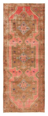 3'10" x 10'4" Vintage Hand-knotted Runner Rug Traditional Oriental Wool Carpet - Image 1 of 4
