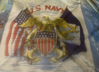 VTG 1950’ Unused Ships Airplanes USN Naval A 100% Silk Scarf U.S. Military Navy - Image 1 of 4