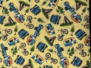 Angela Anderson Camper And Truck How We Roll Happy Camper Cotton Fabric 1 Yard - Picture 1 of 4