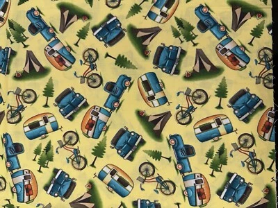 Angela Anderson Camper And Truck How We Roll Happy Camper Cotton Fabric 1 Yard - Image 1 of 4