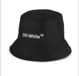 Nuevo con etiquetas Blanco Virgil Abloh Helvetica Logotipo "Blanco" Cubo Sombrero Negro - Imagen 1 de 5