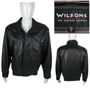 Wilsons Leather Jacket Mens Medium Black Full Zip Bomber Vintage Lined Outdoor - Picture 1 of 10