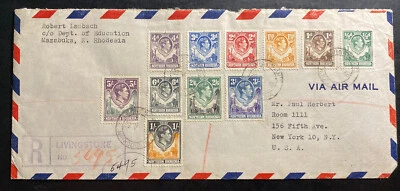1948 Livingston Northern Rhodesia Registered Cover To New York USA Sc#42-3 - Image 1 of 2