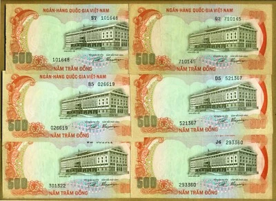 Vietnam Tiger notes 1972 500 Dong P. 33a, Lot of 6 notes Nice grade A - Image 1 of 2
