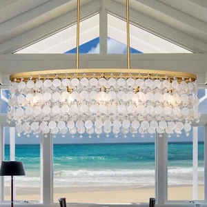 Tochic Capiz Shell Chadelier Modern Gold 38.2" - Coastal Beach Pendant Lighting - Picture 1 of 9
