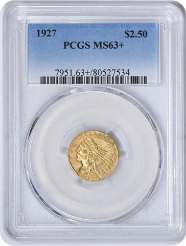 1927 $2.50 Gold Indian MS63+ PCGS Cover