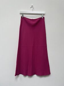 Vintage y2k Sisley Fuchsia Pink Midi Slip Bias Skirt (Scallop edge elastic band)