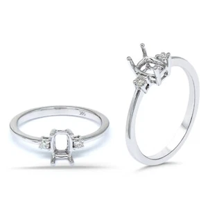 Anillo Cojín Esmeralda 6x4mm Semi Montaje en Oro Blanco 14k Con Diamantes (55025) - Imagen 1 de 3