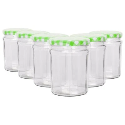ARGON TABLEWARE 6x 380ml Glas Marmeladen Gläser mit grünen Gingham Deckel Chutney Konserve Honig Aufbewahrung